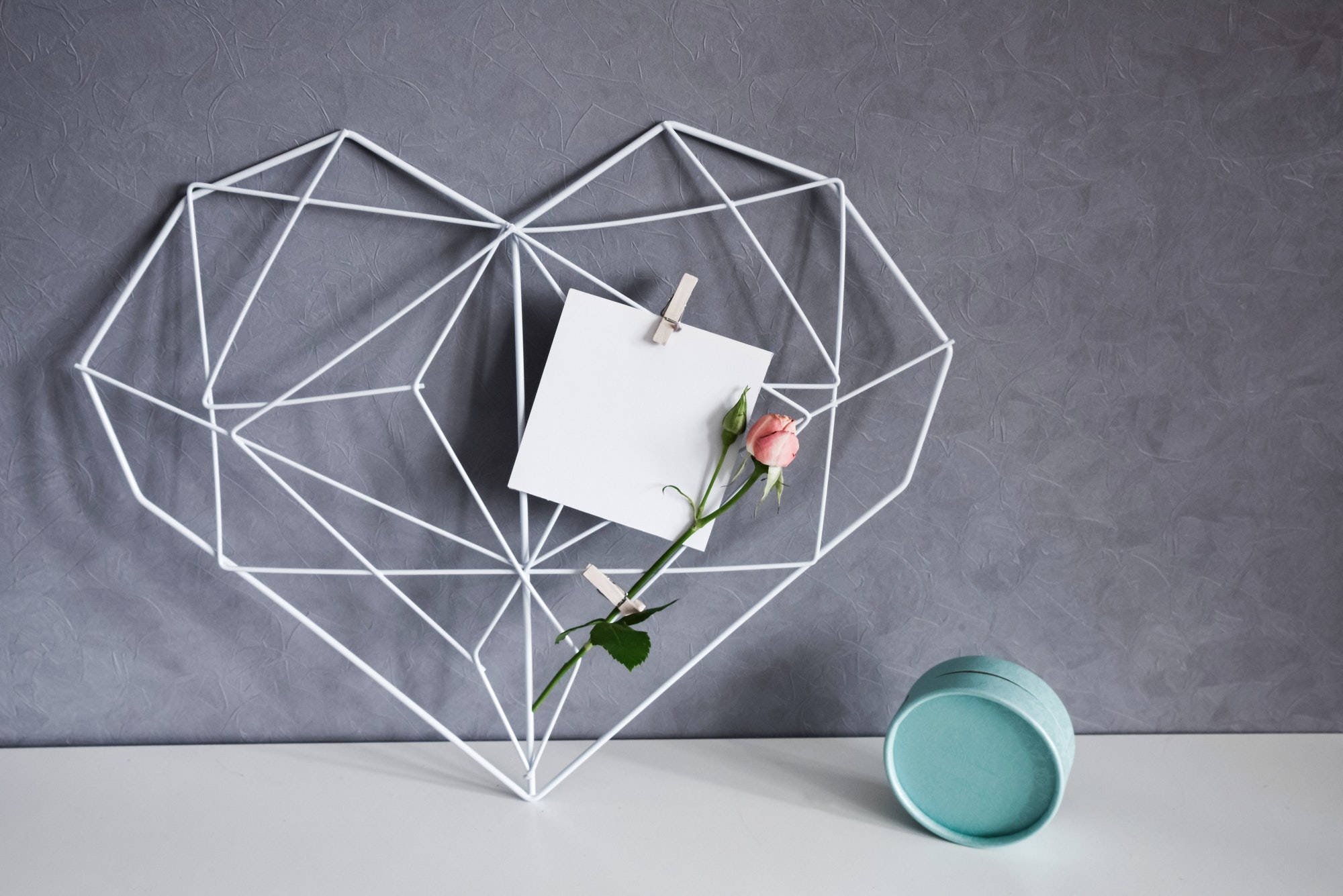 Graphic Heart Of Polygons With Note Rose Flower Gift Box In The Interior Valentine S Day Concept.jpg